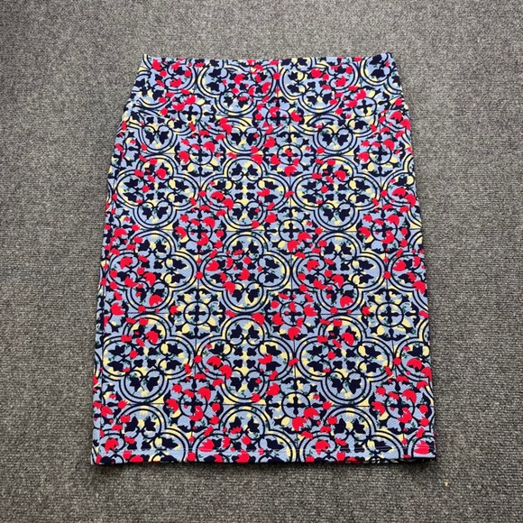 LuLaRoe Dresses & Skirts - LuLaRoe Cassie Pencil Skirt Floral Geometric Blue Red Stretchy Knit Bottoms